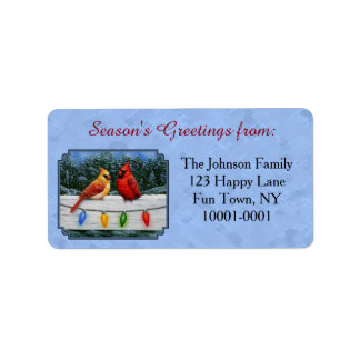 Cardinals and Christmas Lights Sky Blue Label