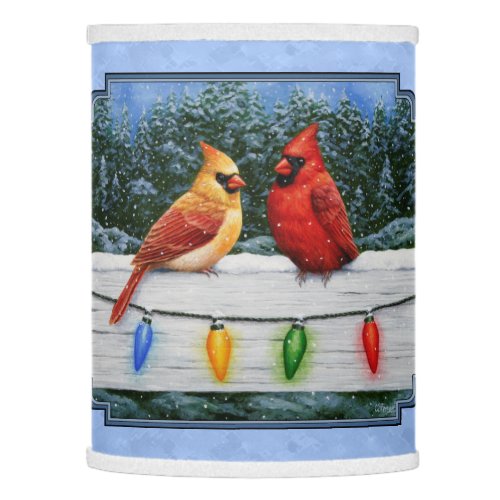 Cardinals and Christmas Lights Sky Blue Lamp Shade