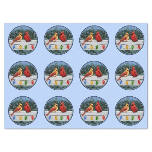 Cardinals and Christmas Lights Sky Blue Tissue Paper