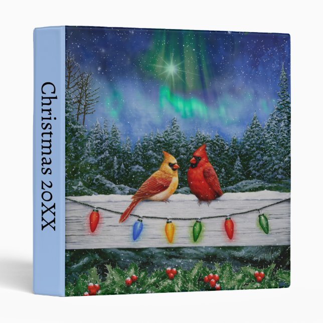 Cardinals and Christmas Lights Winter Snow 3 Ring Binder (Front/Spine)