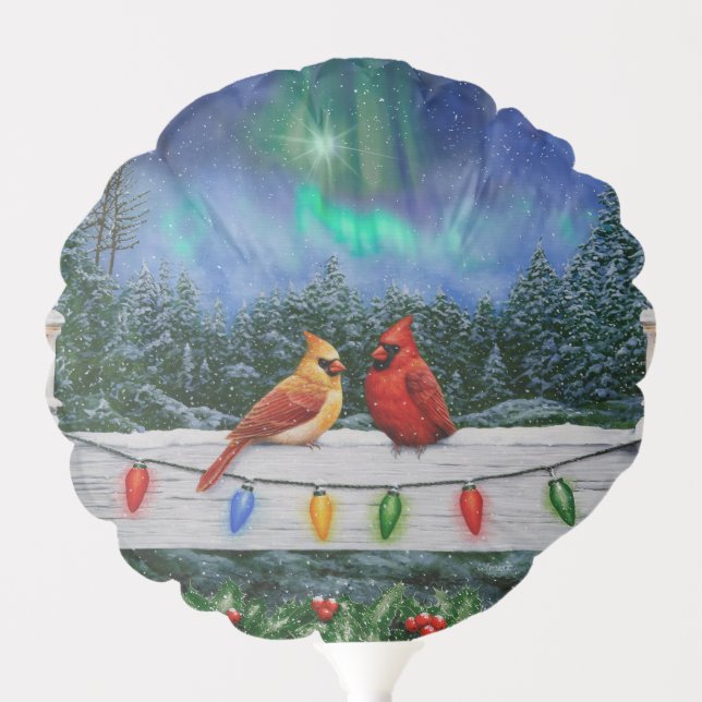 Cardinals and Christmas Lights Winter Snow Balloon (Front)