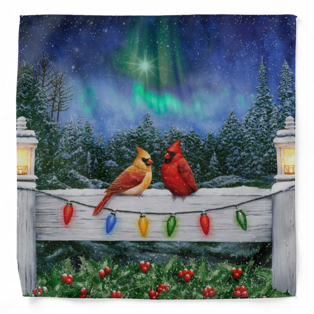 Cardinals and Christmas Lights Winter Snow Bandana (Front)