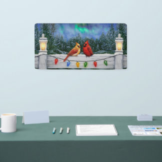 Cardinals and Christmas Lights Winter Snow Banner