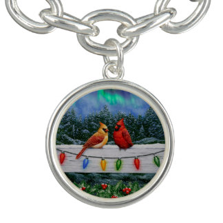 Cardinals and Christmas Lights Winter Snow Bracelet