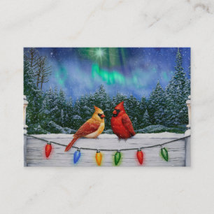 Cardinals and Christmas Lights Winter Snow Business Card