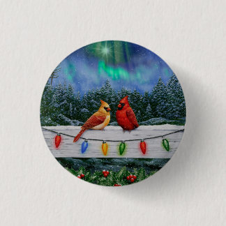 Cardinals and Christmas Lights Winter Snow Button