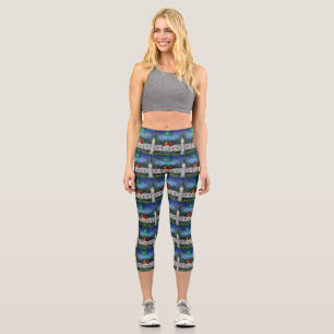 Cardinals and Christmas Lights Winter Snow Capri Leggings