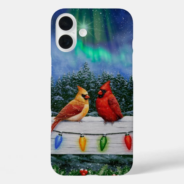 Cardinals and Christmas Lights Winter Snow Case-Mate iPhone Case (Back)