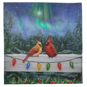 Cardinals and Christmas Lights Winter Snow Cloth Napkin
