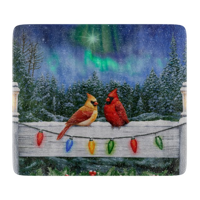 Cardinals and Christmas Lights Winter Snow Cutting Board (Front)