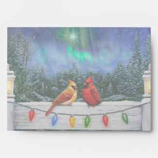 Cardinals and Christmas Lights Winter Snow Envelope
