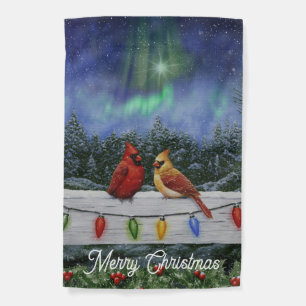 Cardinals and Christmas Lights Winter Snow Garden Flag