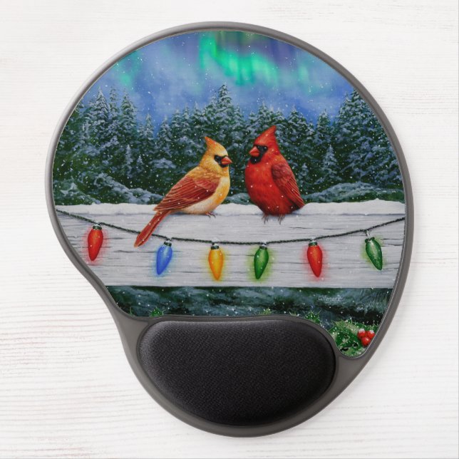 Cardinals and Christmas Lights Winter Snow Gel Mouse Pad (Front)