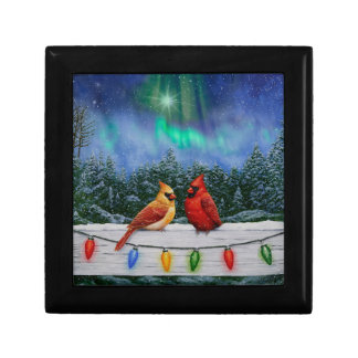 Cardinals and Christmas Lights Winter Snow Gift Box