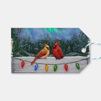 Cardinals and Christmas Lights Winter Snow Gift Tags