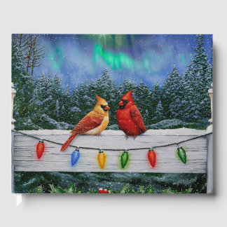 Cardinals and Christmas Lights Winter Snow Guest Book