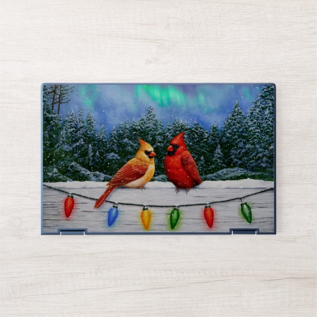 Cardinals and Christmas Lights Winter Snow HP Laptop Skin (Front)