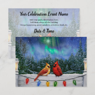 Cardinals and Christmas Lights Winter Snow Invitation