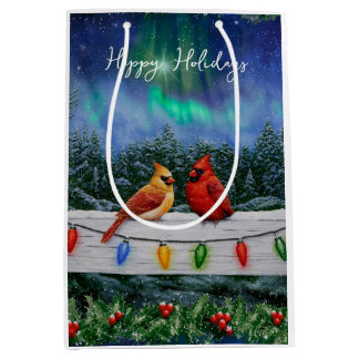 Cardinals and Christmas Lights Winter Snow Medium Gift Bag