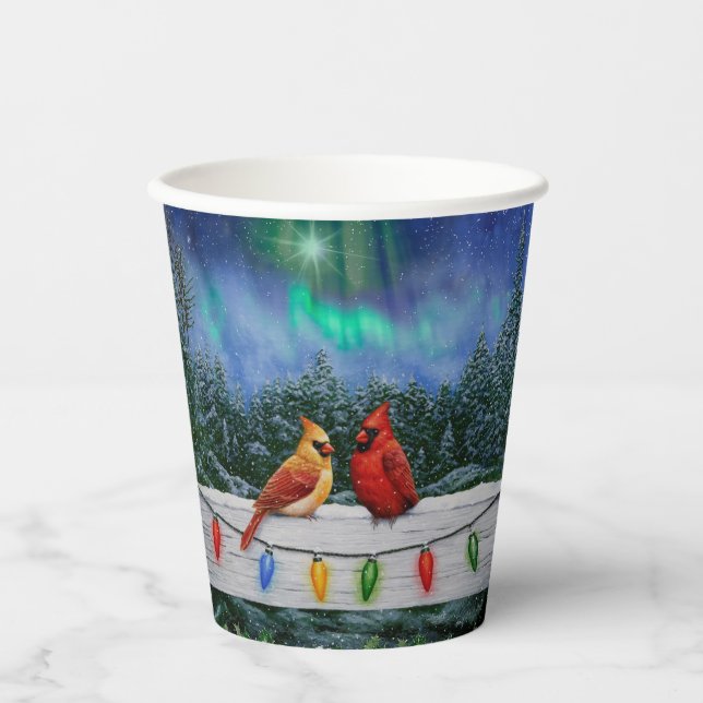 Cardinals and Christmas Lights Winter Snow Paper Cups (Front)
