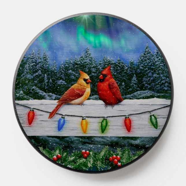 Cardinals and Christmas Lights Winter Snow PopSocket (Popsocket)