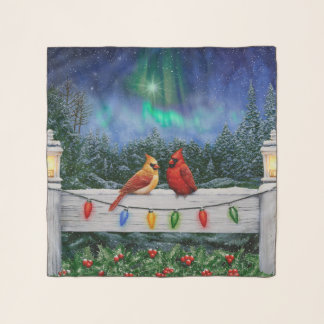 Cardinals and Christmas Lights Winter Snow Scarf