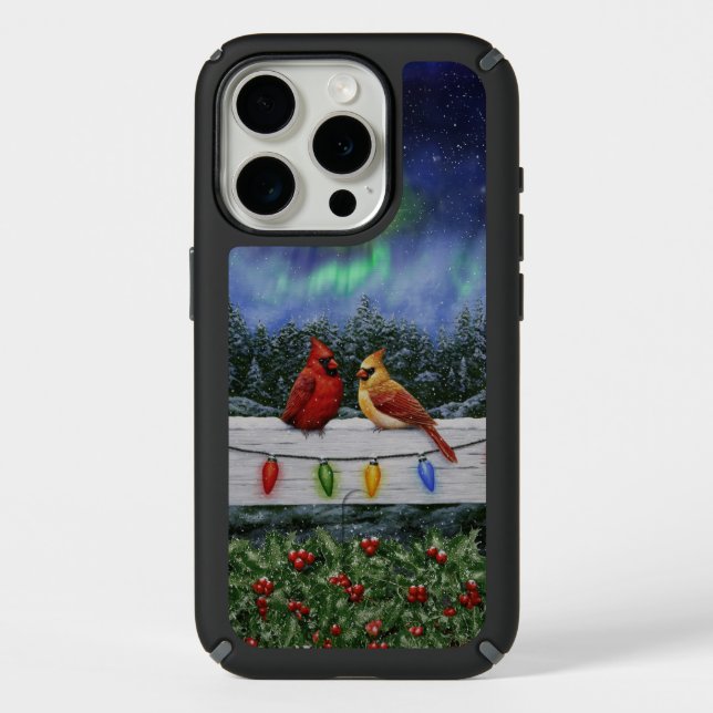 Cardinals and Christmas Lights Winter Snow Speck iPhone Case (Front)