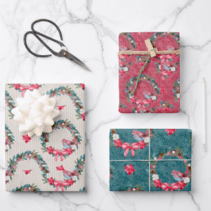 Cardinals and Christmas Wreath Wrapping Paper Sheets