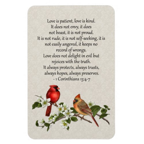 Cardinals and Dogwood Love is Patient Love is Kind Magnet