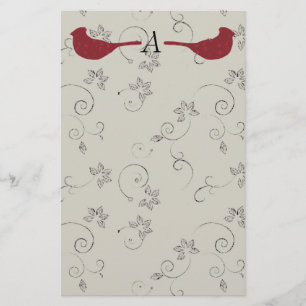Cardinals and Flowering Vines Monogram Stationery