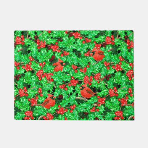 Cardinals and holly berry doormat