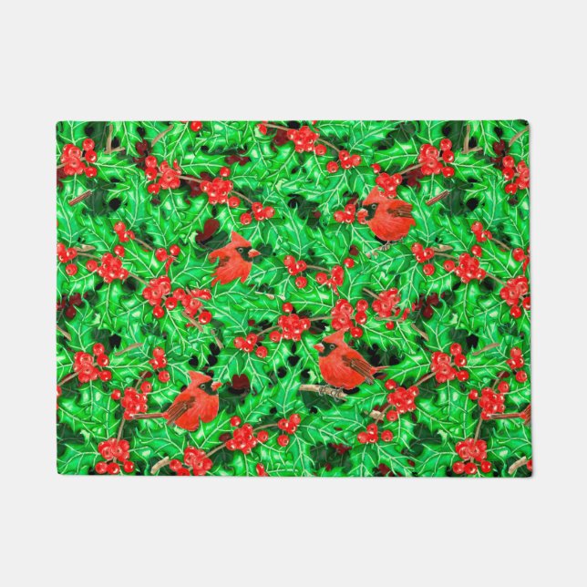 Cardinals and holly berry doormat (Front)