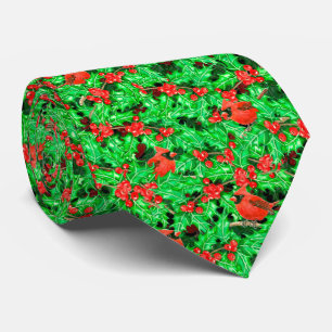 Cardinals and holly berry tie