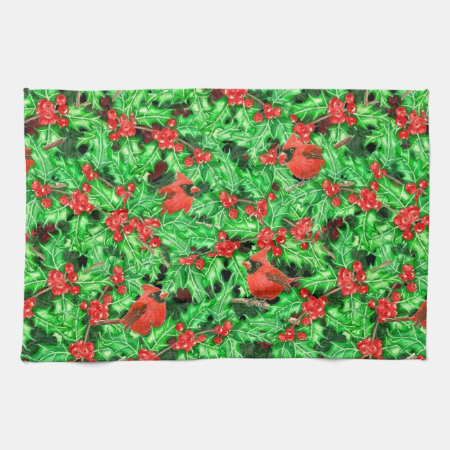 Cardinals and holly berry towel (Horizontal)