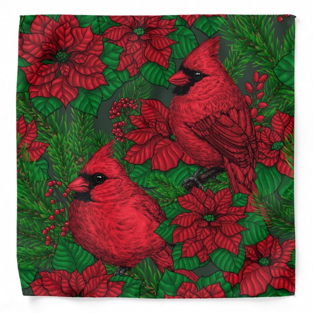 Cardinals and poinsettia for Christmas Bandana (Front)