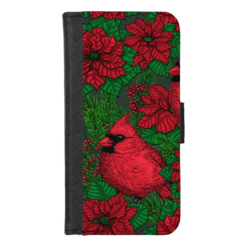 Cardinals and poinsettia for Christmas iPhone 87 Wallet Case