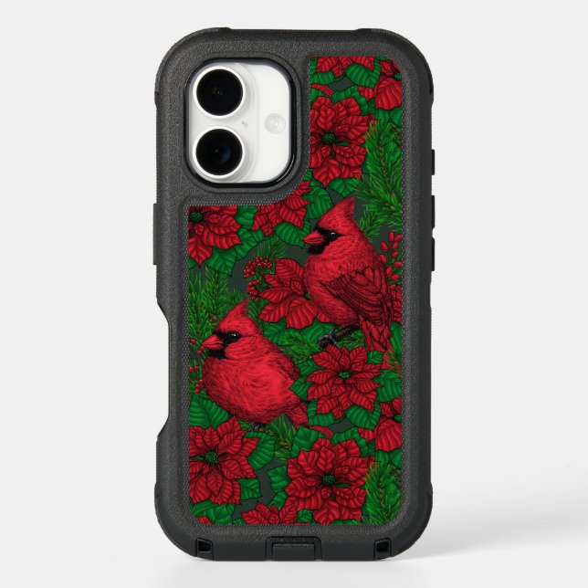 Cardinals and poinsettia for Christmas Otterbox iPhone Case (Back)