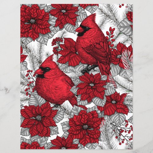 Cardinals and poinsettia in red and white