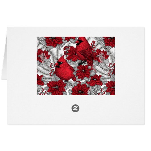 Cardinals and poinsettia in red and white (Back Horizontal)