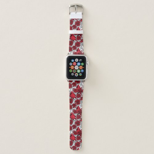 Cardinals and poinsettia in red and white apple watch band