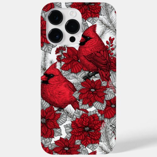 Cardinals and poinsettia in red and white Case_Mate iPhone 14 pro max case