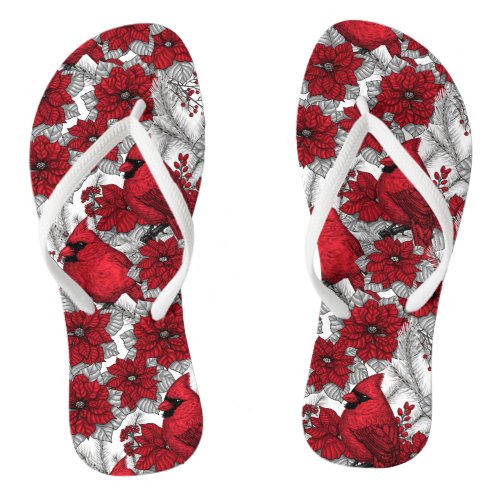 Cardinals and poinsettia in red and white flip flops