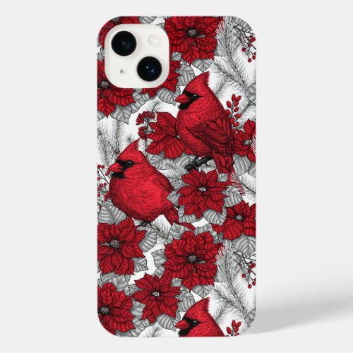 Cardinals and poinsettia in red and white iPhone 14 plus case