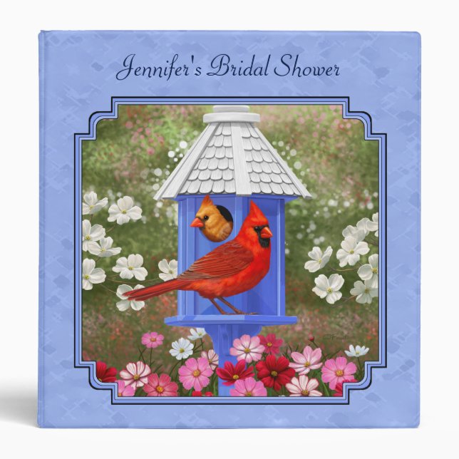 Cardinals and Round Birdhouse Blue 3 Ring Binder (Front)