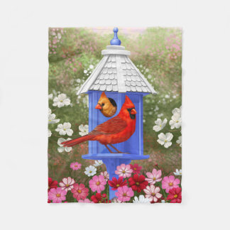 Cardinals and Round Birdhouse Fleece Blanket