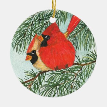 Cardinals And Snowman Ceramic Ornament by glorykmurphy at Zazzle