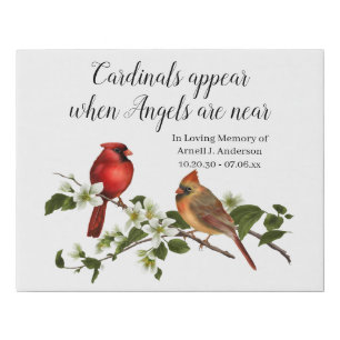 Cardinals Appear Angels are Near In Loving Memory Faux Canvas Print