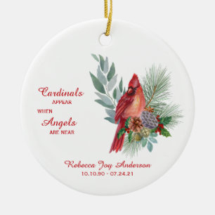 Cardinals Appear Angels Near Photo Memorial  Ceram Ceramic Ornament