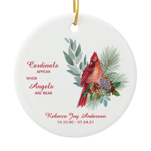 Cardinals Appear Angels Near Photo Memorial  Ceram Ceramic Ornament