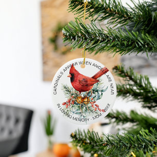 Cardinals Appear Holiday Greenery Ceramic Ornament